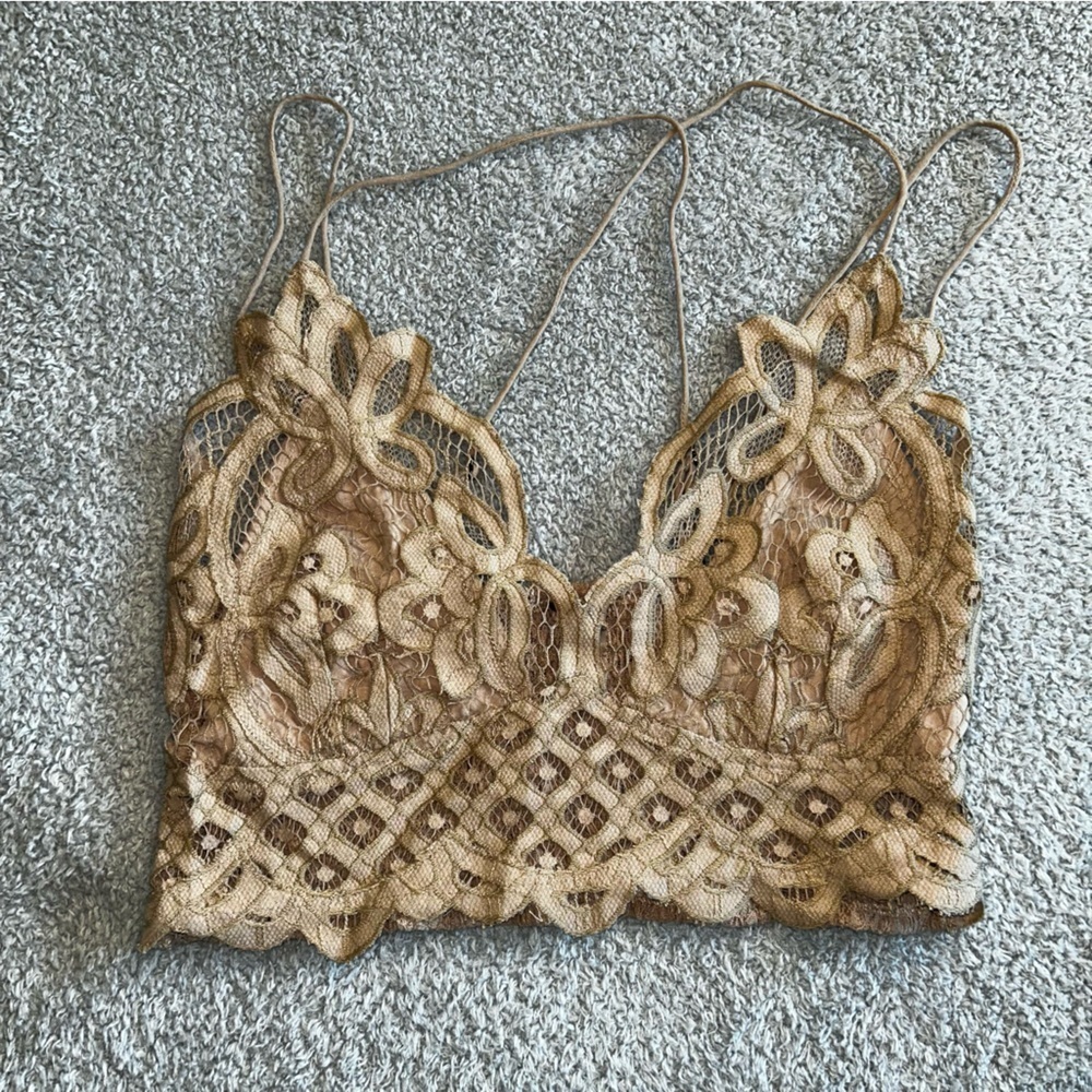 Free People Gold Lace Crop Top - Picture 2 of 6
